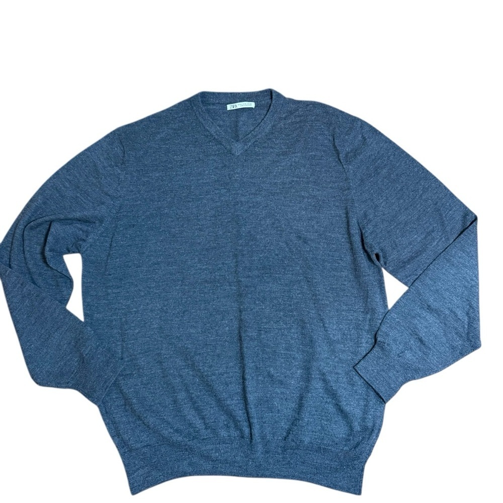 Zara| Men’s Wool Blend Slim Fit Gray V-Neck Knit Sweater/Pullover - Size XL